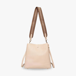 Bucket Bag Faux Leather Pebbled with Canvas Strap and Zip
