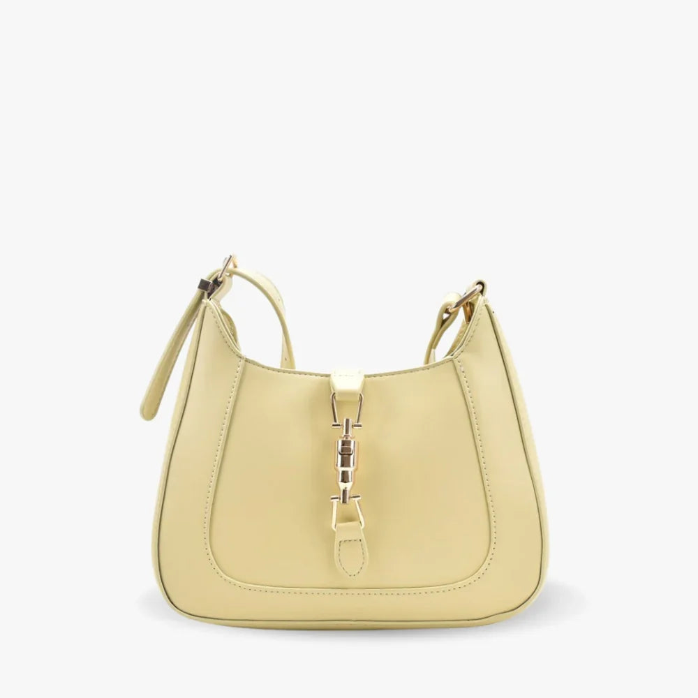 Shoulder Bag Faux Leather with Metallic Latch and Two Straps