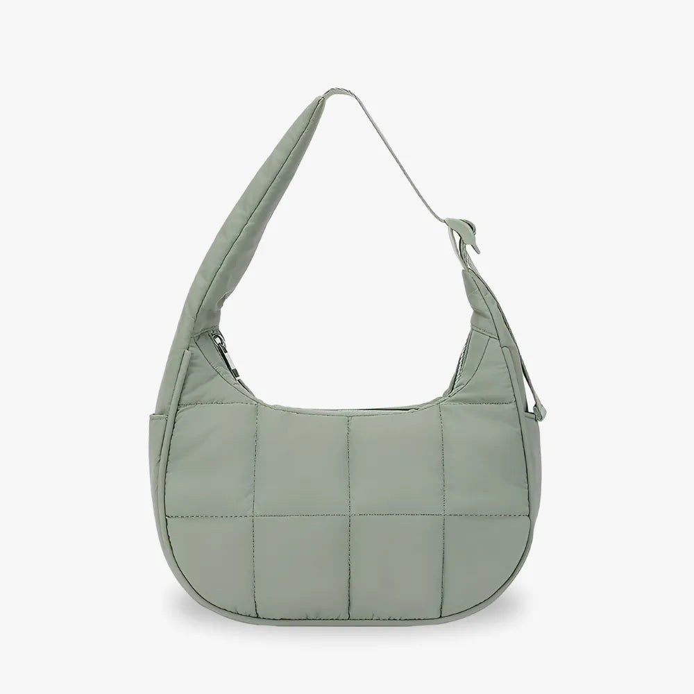 Shoulder Bag Quilted Waterproof Nylon with Zip and Mesh Pockets