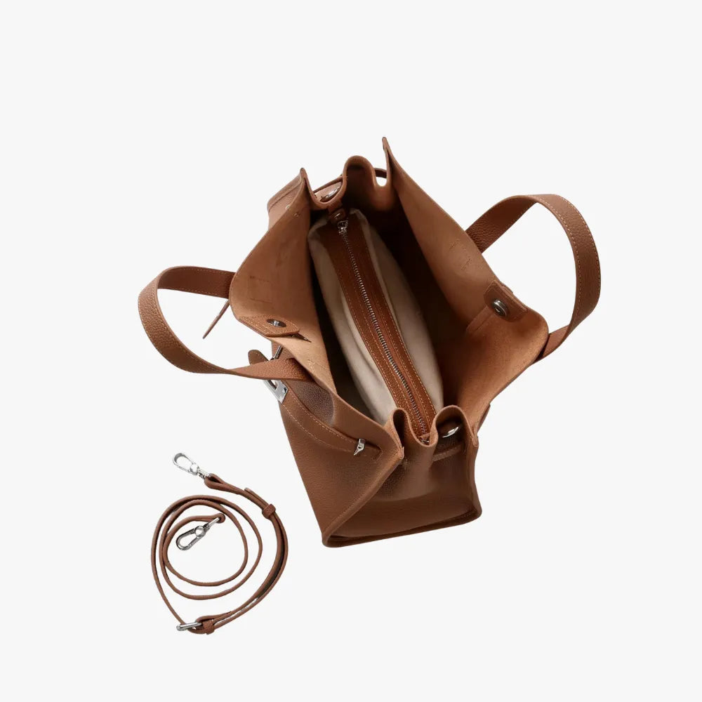 Tote Bag Grained Leather with Detachable Strap and Laptop Fit