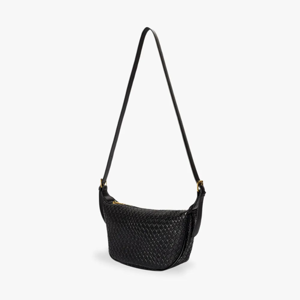 Crescent Bag Faux Leather Woven Detail with Zip and Strap