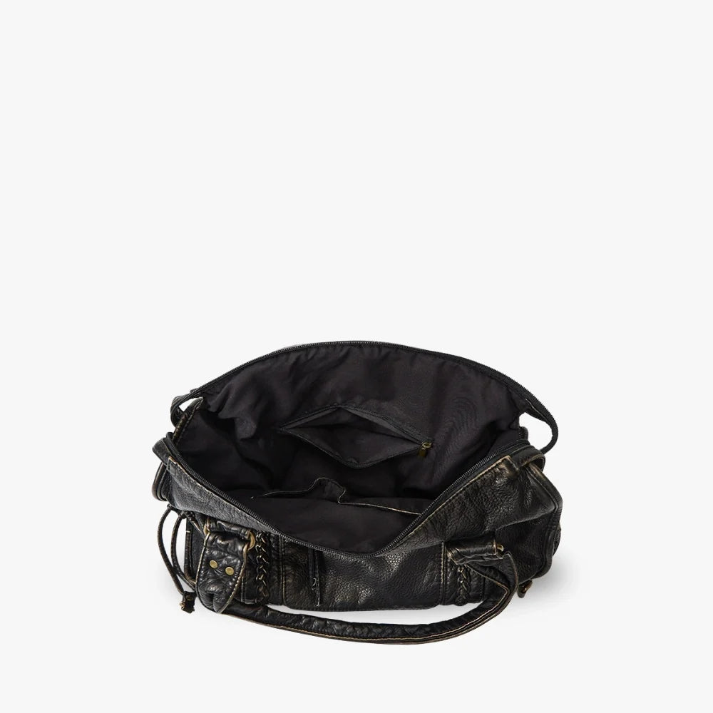 Crossbody Bag Grained Faux Leather with Top Handles and Zip Pockets