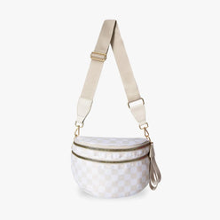 Crossbody Bag Checkered Water-Repellent Nylon with Double Zip