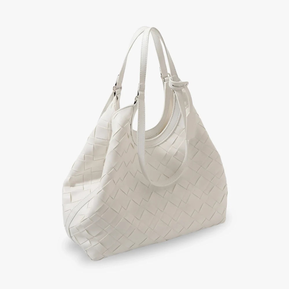 Tote Bag Woven Faux Leather with Magnetic Closure and Zip Pouch