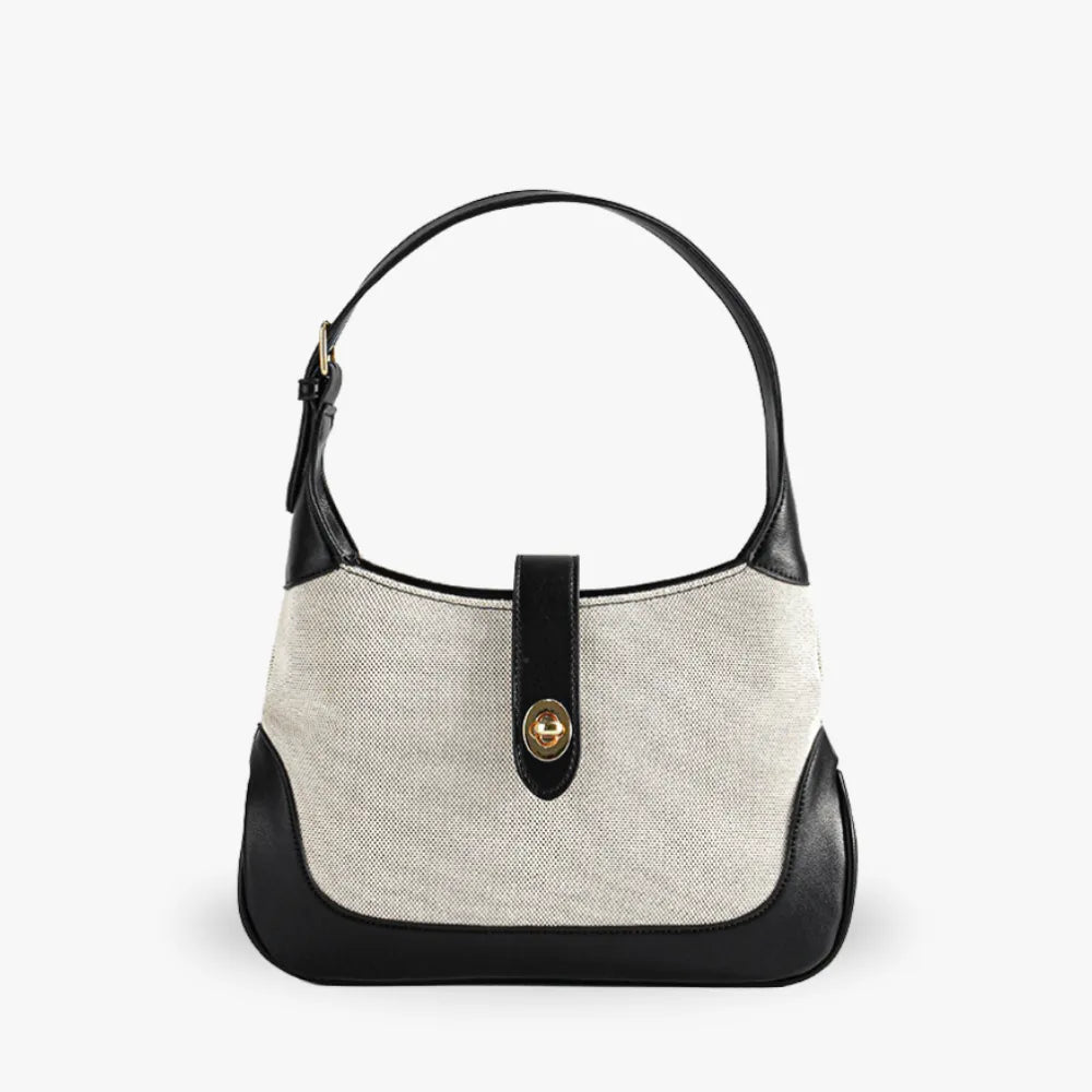 Shoulder Bag Textured Canvas with Faux Leather Trim and Twist-Lock
