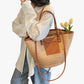 Tote Bag Straw Faux Leather with Central Zip and Inner Pocket