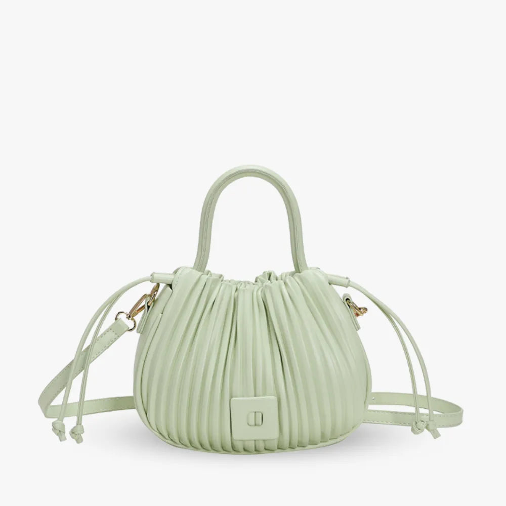 Crossbody Bag Faux Leather with Top Handle and Pleated Design