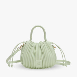 Crossbody Bag Faux Leather with Top Handle and Pleated Design