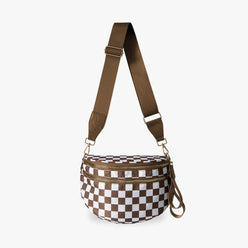 Crossbody Bag Checkered Water-Repellent Nylon with Double Zip