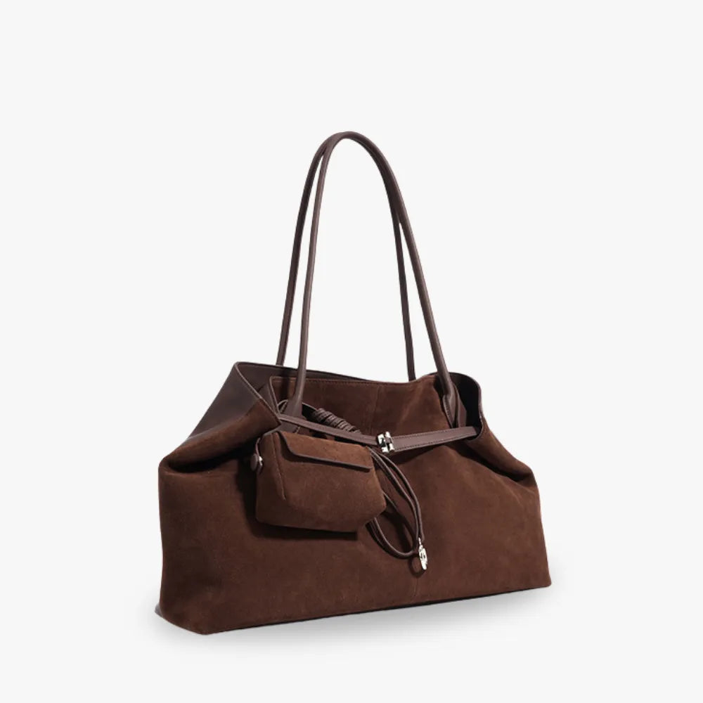 Tote Bag Faux Suede with Removable Pouch and Magnetic Closure