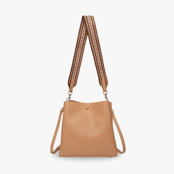 Bucket Bag Faux Leather Pebbled with Canvas Strap and Zip