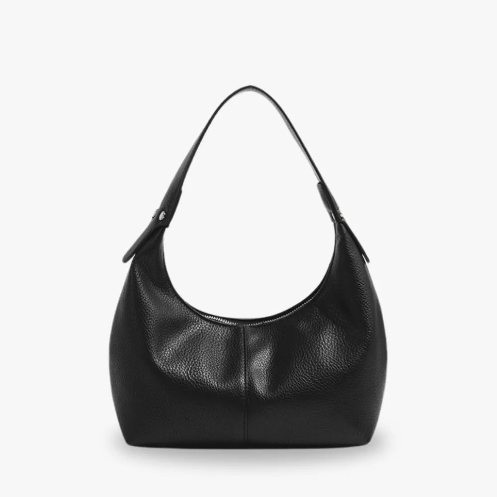 Shoulder Bag Textured Faux Leather with Zip and Wide Strap