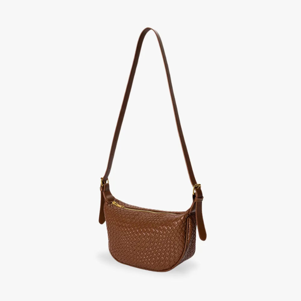 Crescent Bag Faux Leather Woven Detail with Zip and Strap