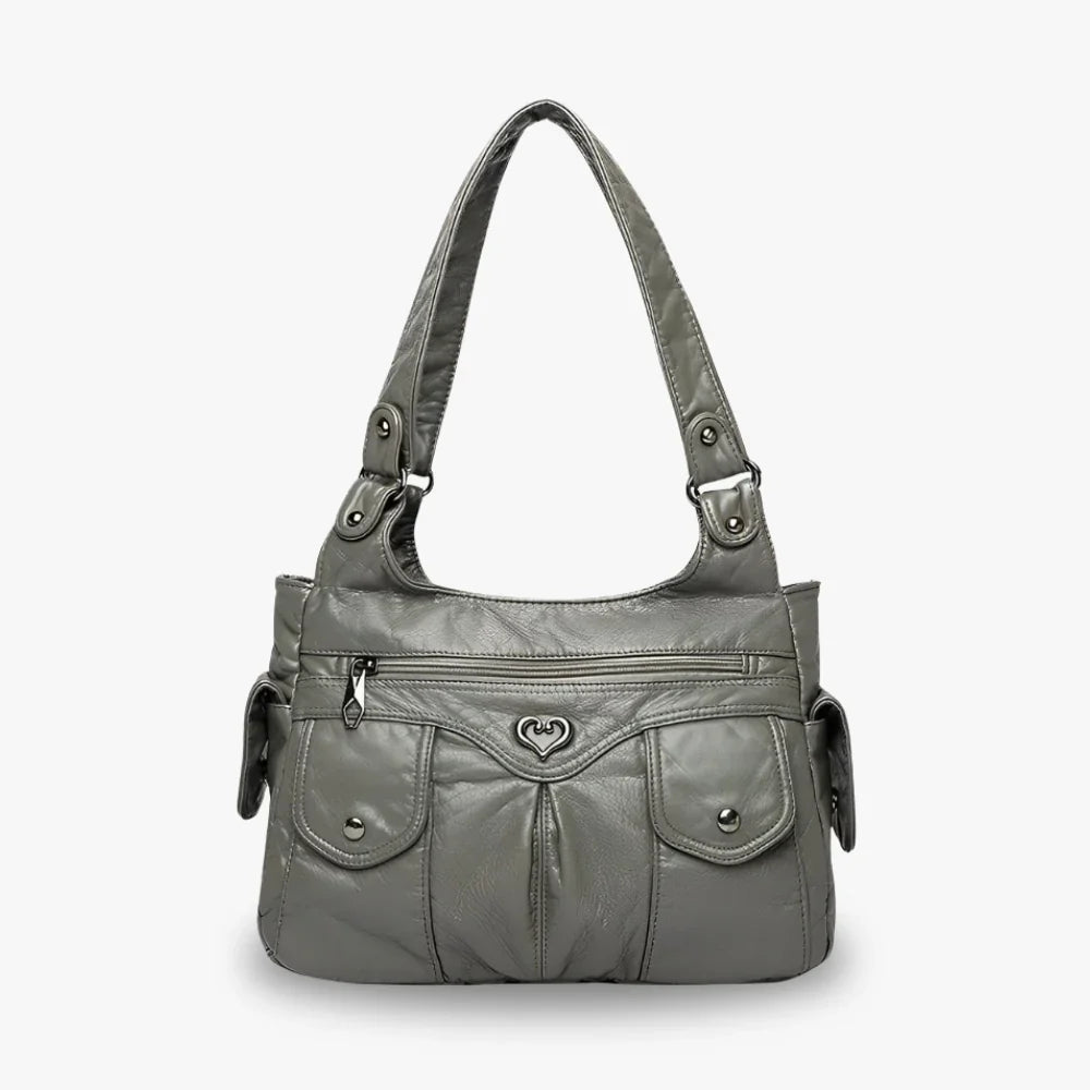 Shoulder Bag Faux Leather with Two Lined Compartments and Handles