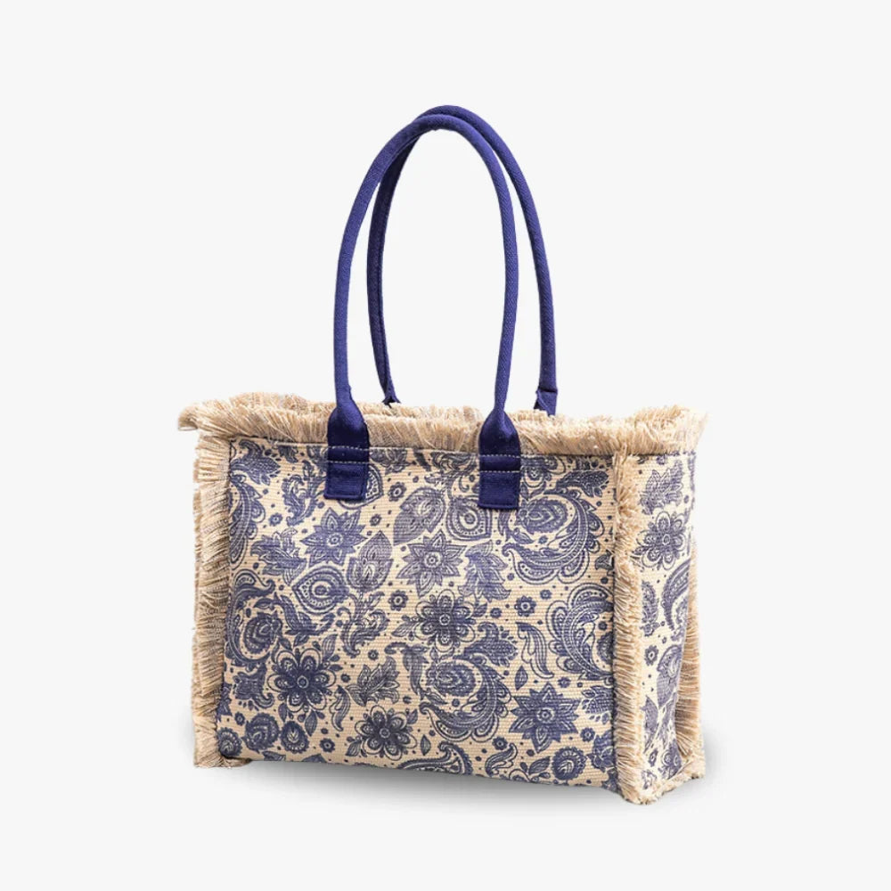 Tote Bag Patterned Textured Canvas with Zip and Reinforced Handles