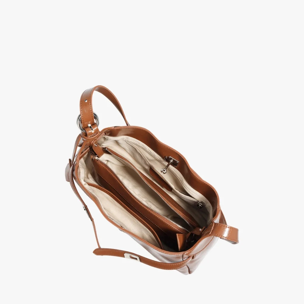 Shoulder Bag Genuine Leather with Turn-Lock and Removable Pouch
