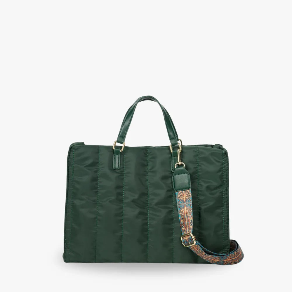 Tote Bag Quilted Cotton Nylon with Top Handles and Canvas Strap