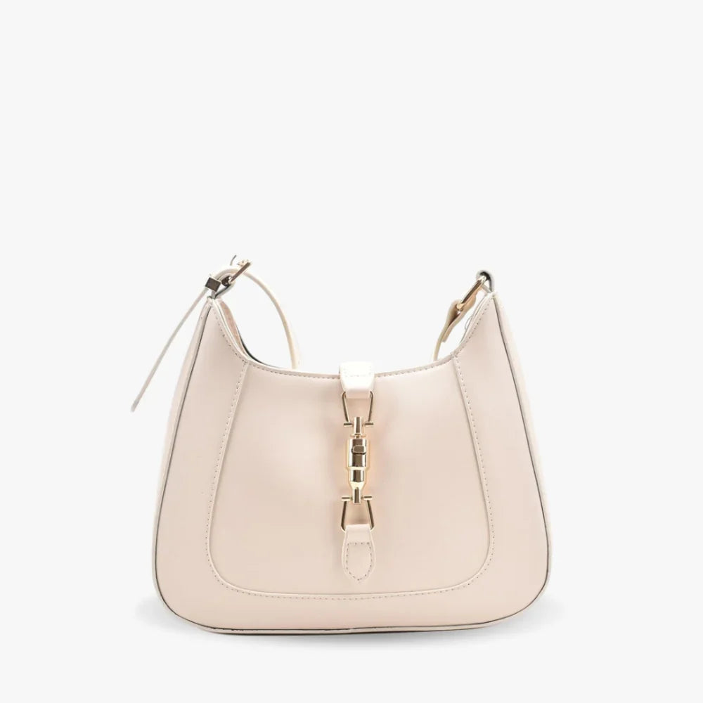 Shoulder Bag Faux Leather with Metallic Latch and Two Straps