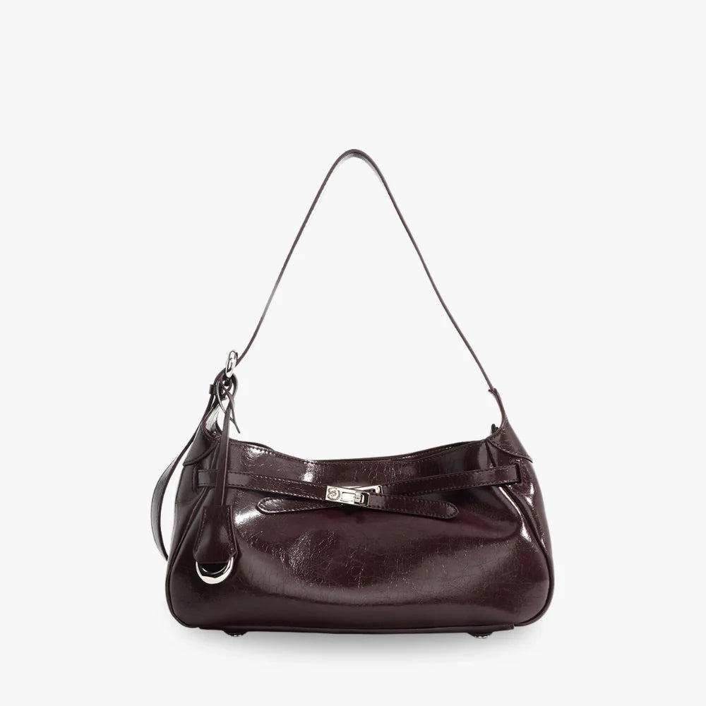Shoulder Bag Genuine Leather with Turn-Lock and Removable Pouch