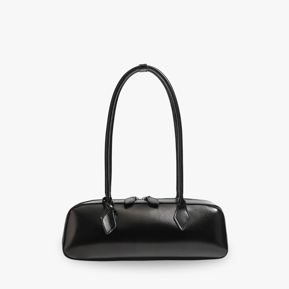 Shoulder Bag Genuine Leather with Top Zip and Slim Handles