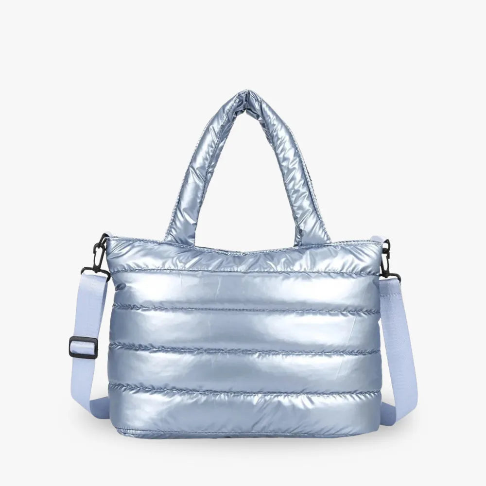Cotton and nylon tote bag with zip top and removable strap