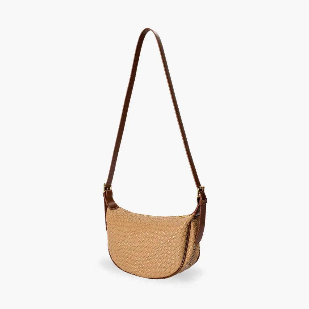 Crescent Bag Faux Leather Woven Detail with Zip and Strap
