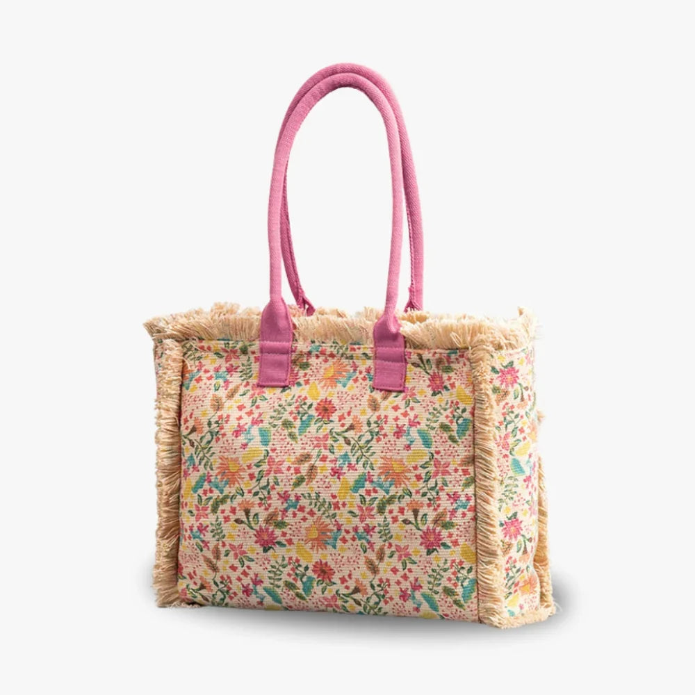 Tote Bag Patterned Textured Canvas with Zip and Reinforced Handles