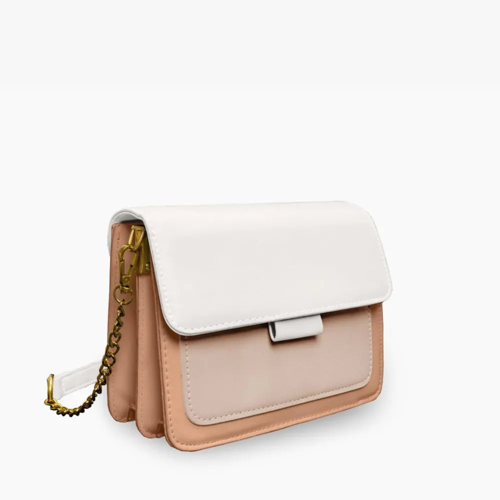 Crossbody Bag Faux Leather Two-Tone with Two Removable Straps