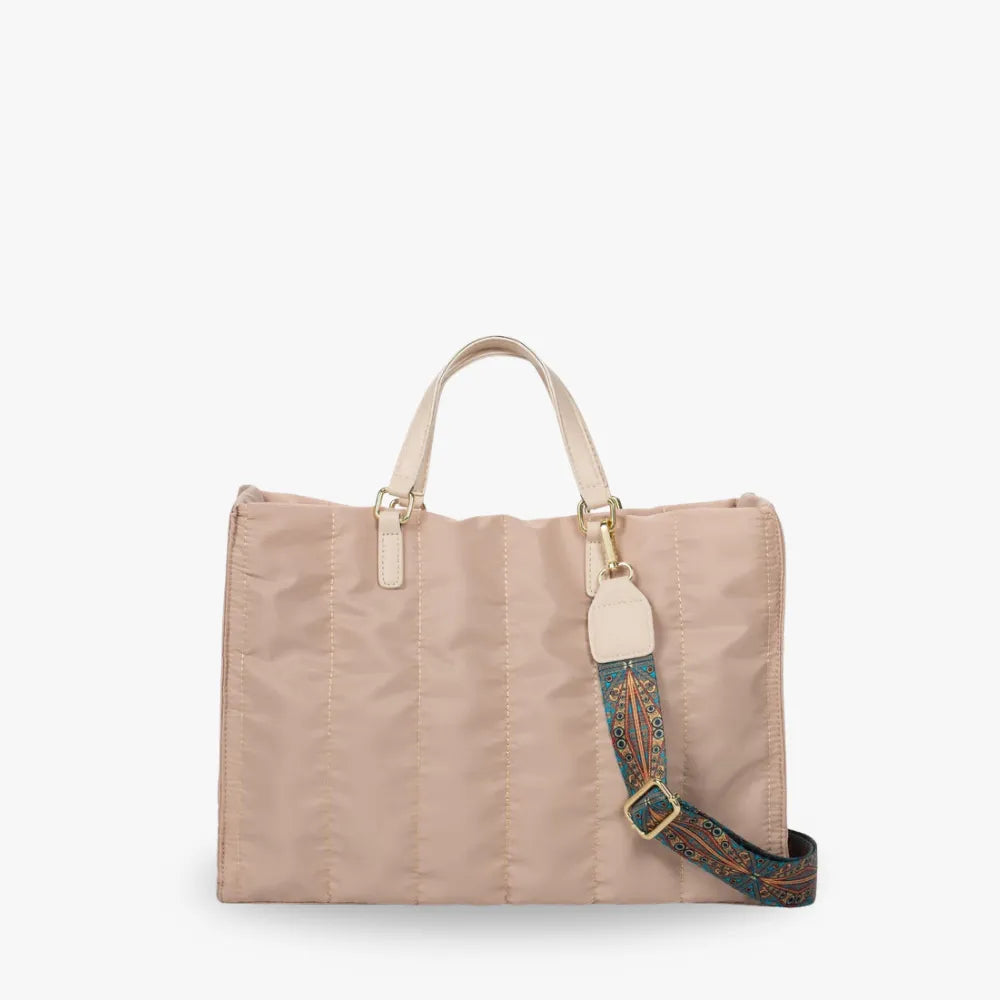 Tote Bag Quilted Cotton Nylon with Top Handles and Canvas Strap