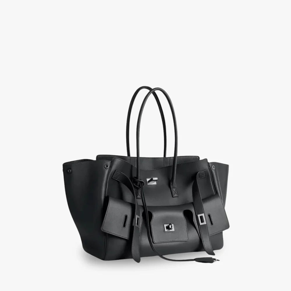 Tote Bag Faux Leather with Side Snap Buttons for 15-Inch Laptop