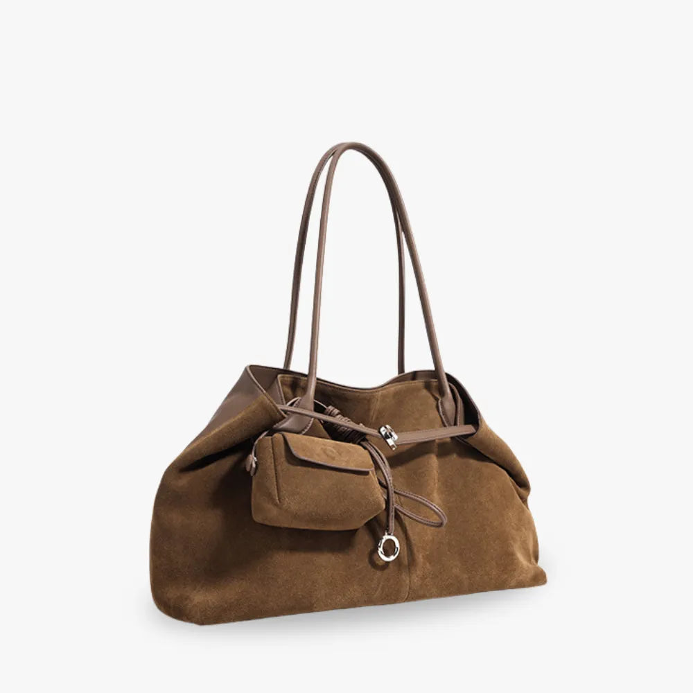 Tote Bag Faux Suede with Removable Pouch and Magnetic Closure