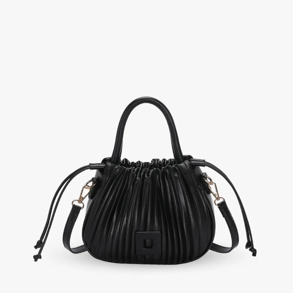 Crossbody Bag Faux Leather with Top Handle and Pleated Design