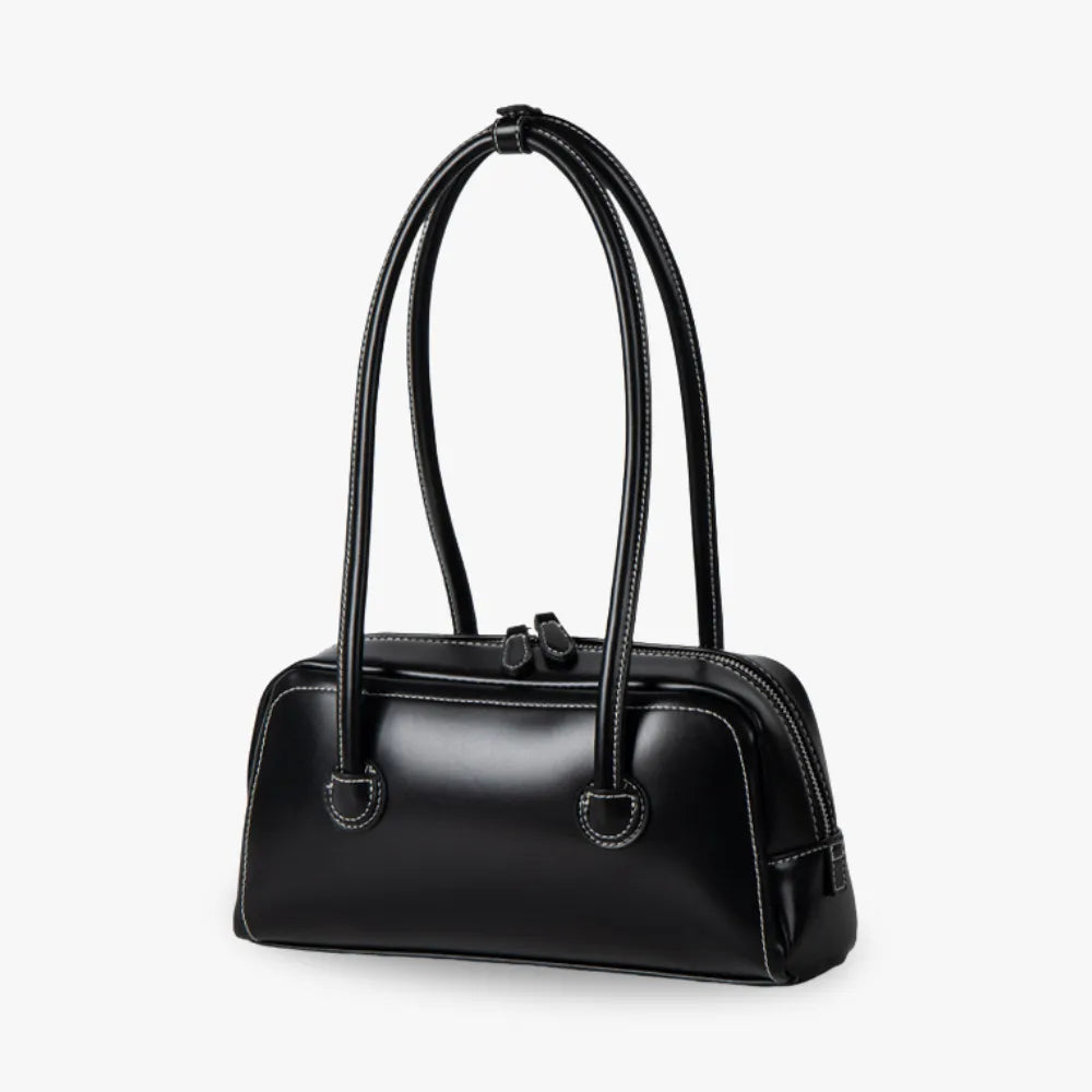 Bowling Bag Glossy Faux Leather with Double Zip and Long Handles