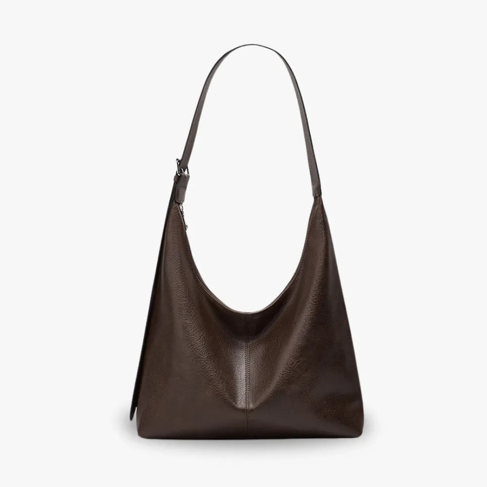 Hobo Bag Grained Faux Leather with Buckle Strap for 14-Inch Laptop