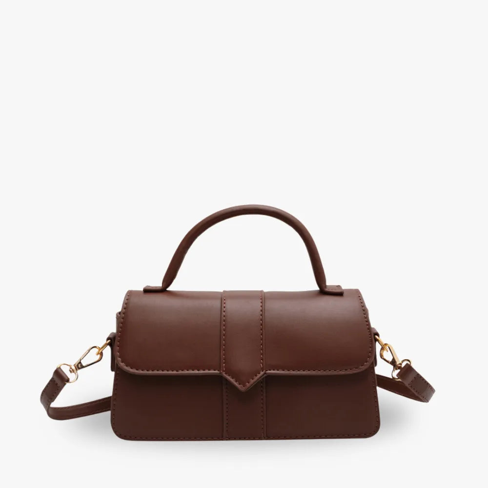 Top Handle Bag Faux Leather with Metal Clasp and Strap