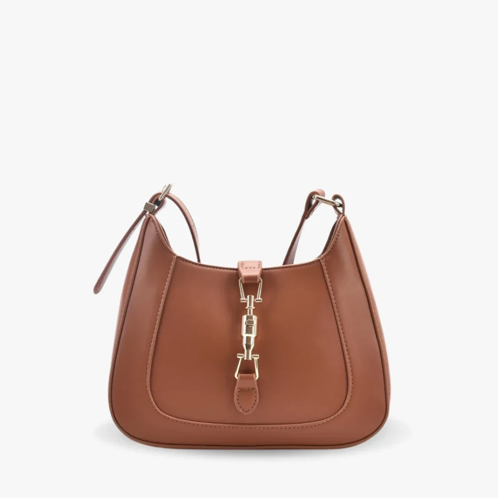 Shoulder Bag Faux Leather with Metallic Latch and Two Straps