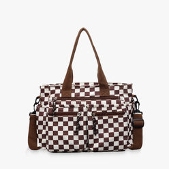 Crossbody Bag Checkered Corduroy with Top Handles and Pockets
