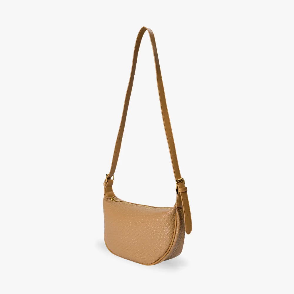 Crescent Bag Faux Leather Woven Detail with Zip and Strap