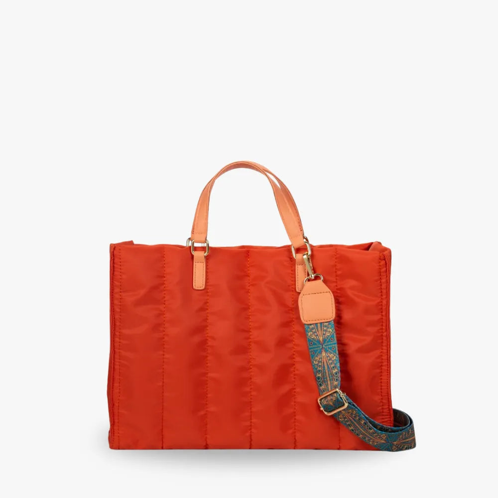 Tote Bag Quilted Cotton Nylon with Top Handles and Canvas Strap
