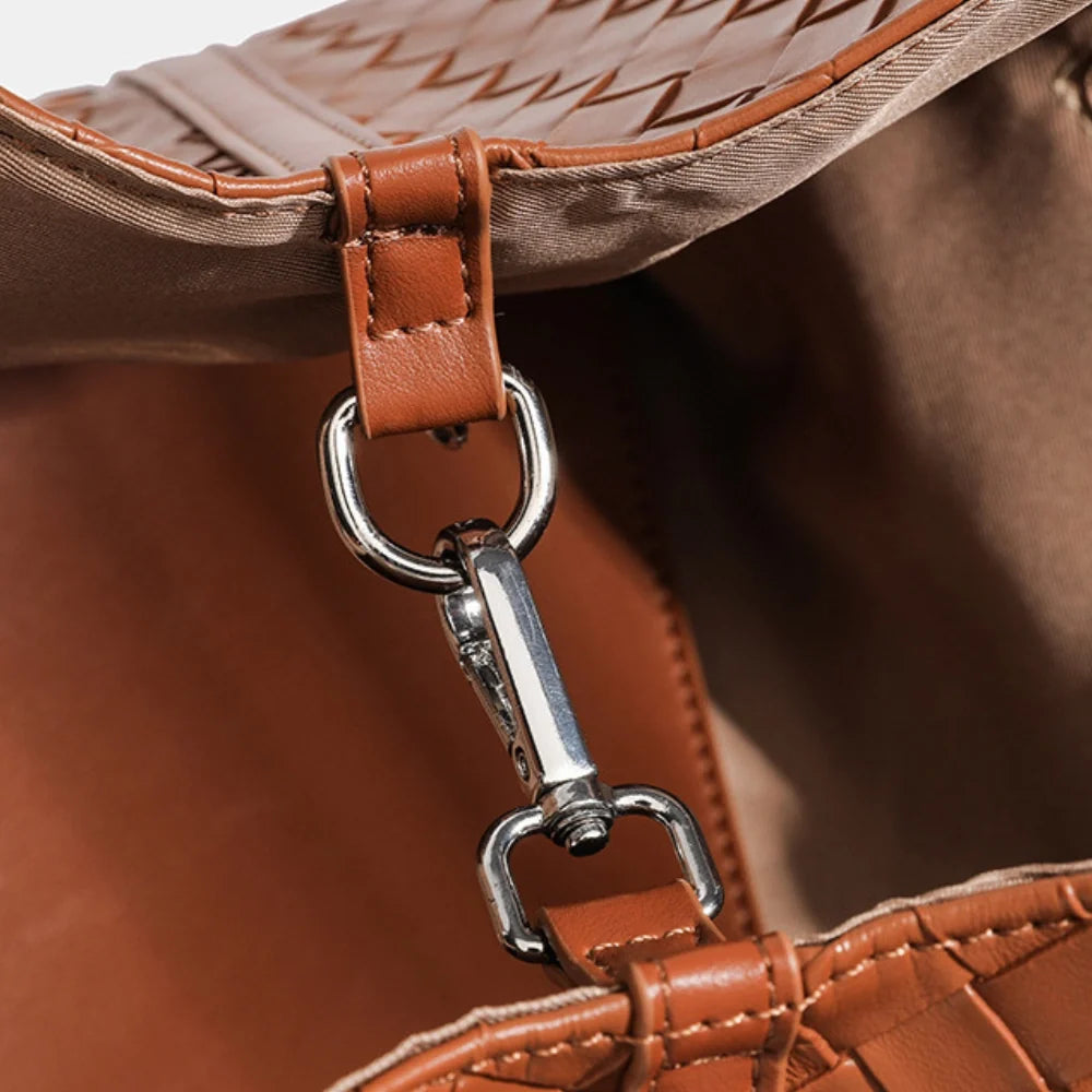 Tote Bag Woven Faux Leather with Magnetic Closure and Zip Pouch