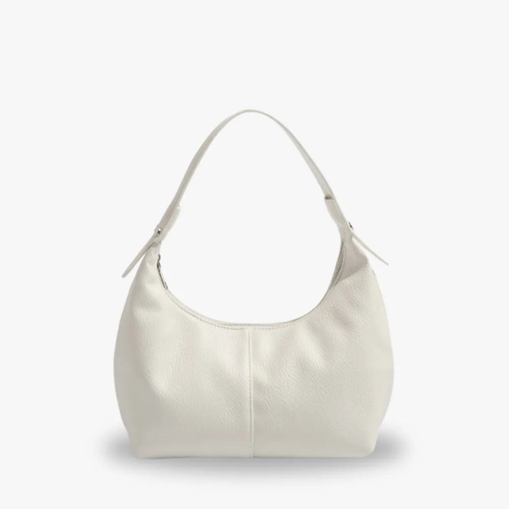 Shoulder Bag Textured Faux Leather with Zip and Wide Strap