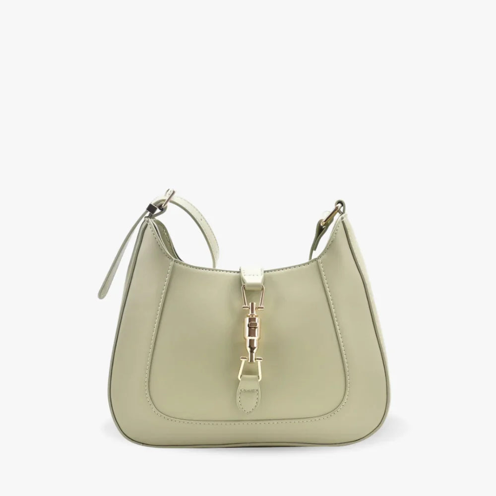 Shoulder Bag Faux Leather with Metallic Latch and Two Straps