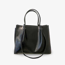 Tote Bag Genuine Leather with Three Compartments and Topstitching