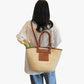 Tote Bag Straw Faux Leather with Central Zip and Inner Pocket
