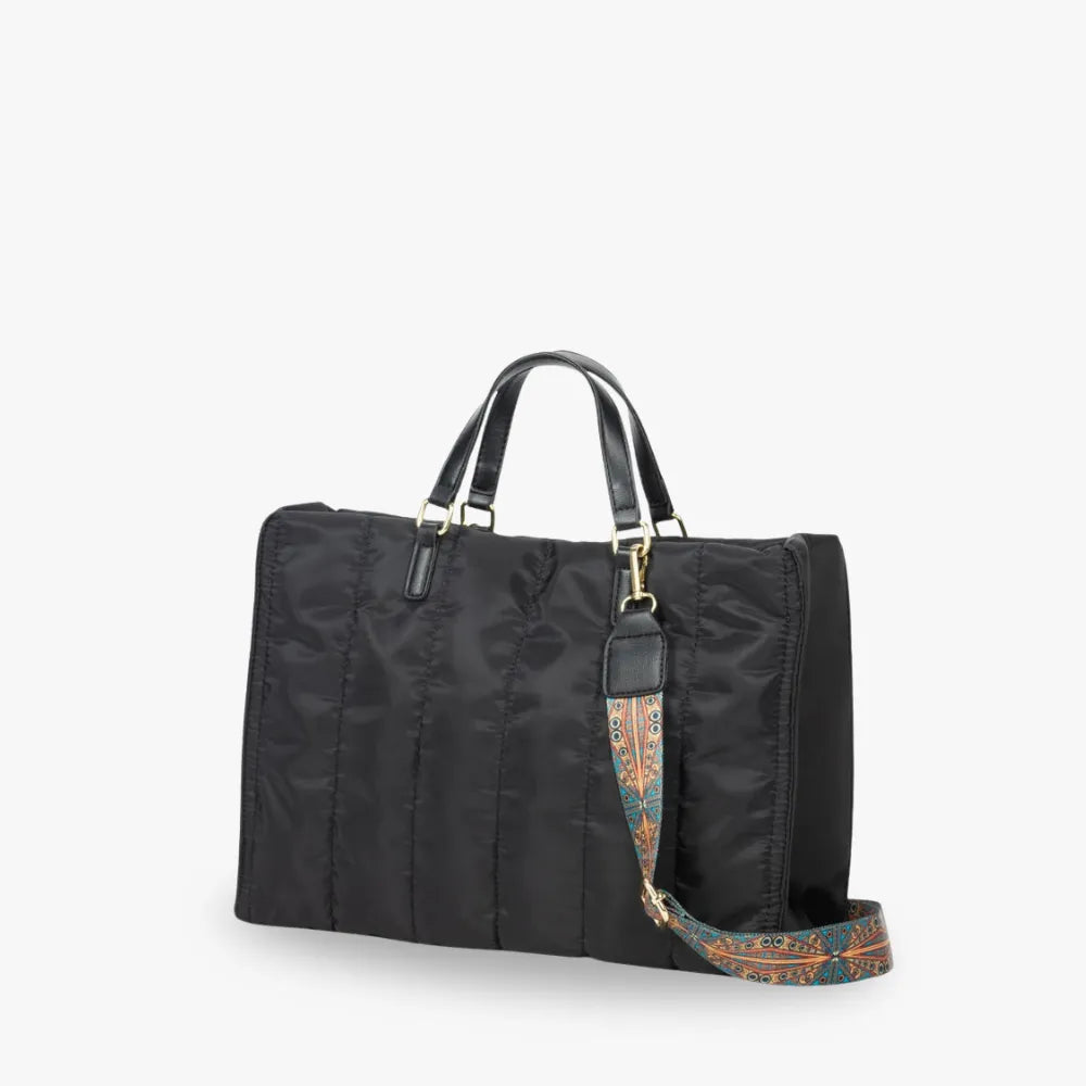 Tote Bag Quilted Cotton Nylon with Top Handles and Canvas Strap
