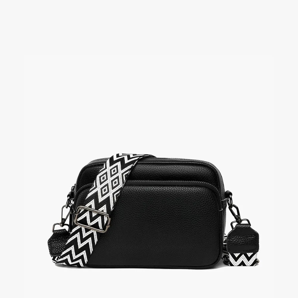 Crossbody Bag Faux Leather with Embroidered Strap and Zip Pockets