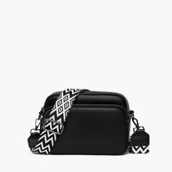 Crossbody Bag Faux Leather with Embroidered Strap and Zip Pockets
