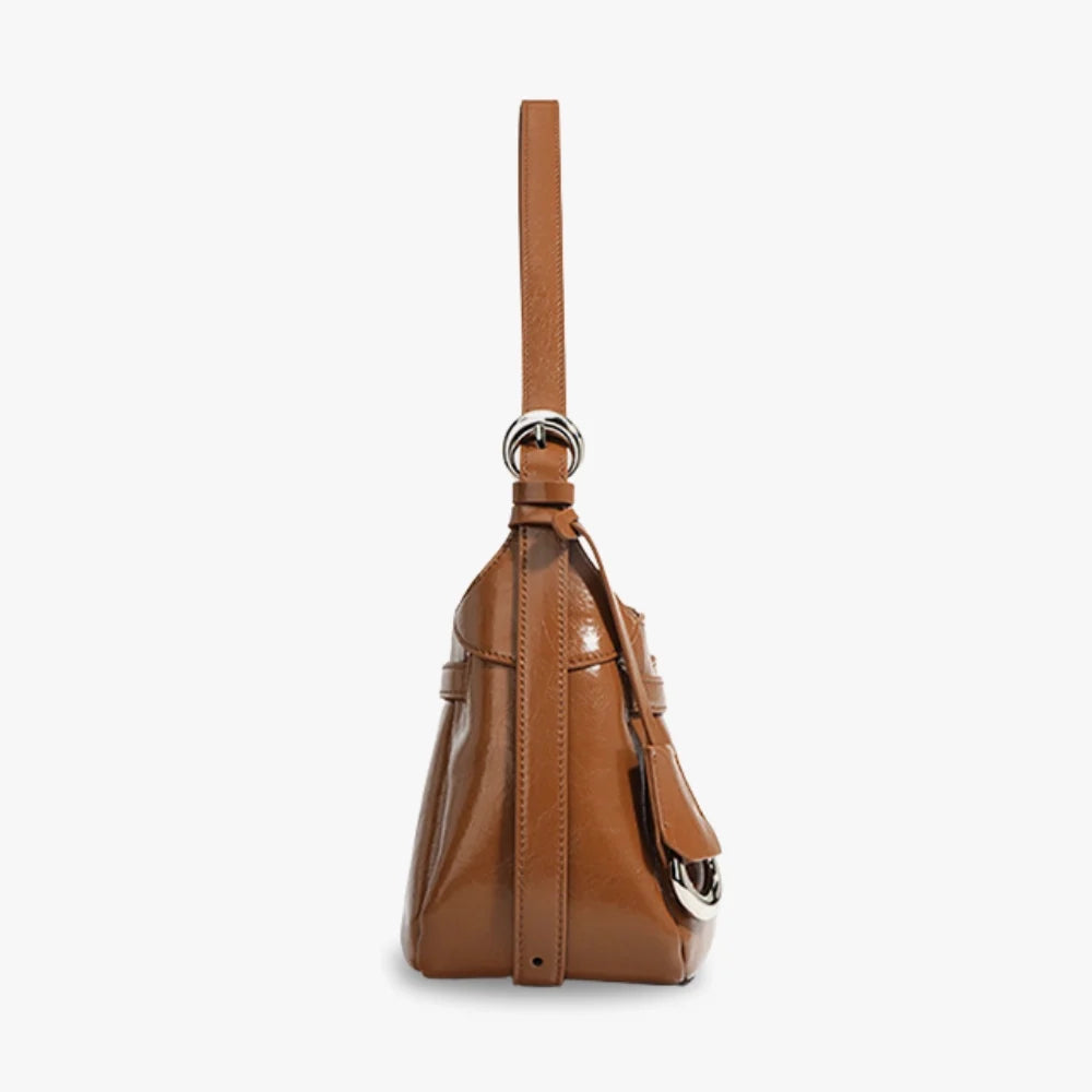 Shoulder Bag Genuine Leather with Turn-Lock and Removable Pouch