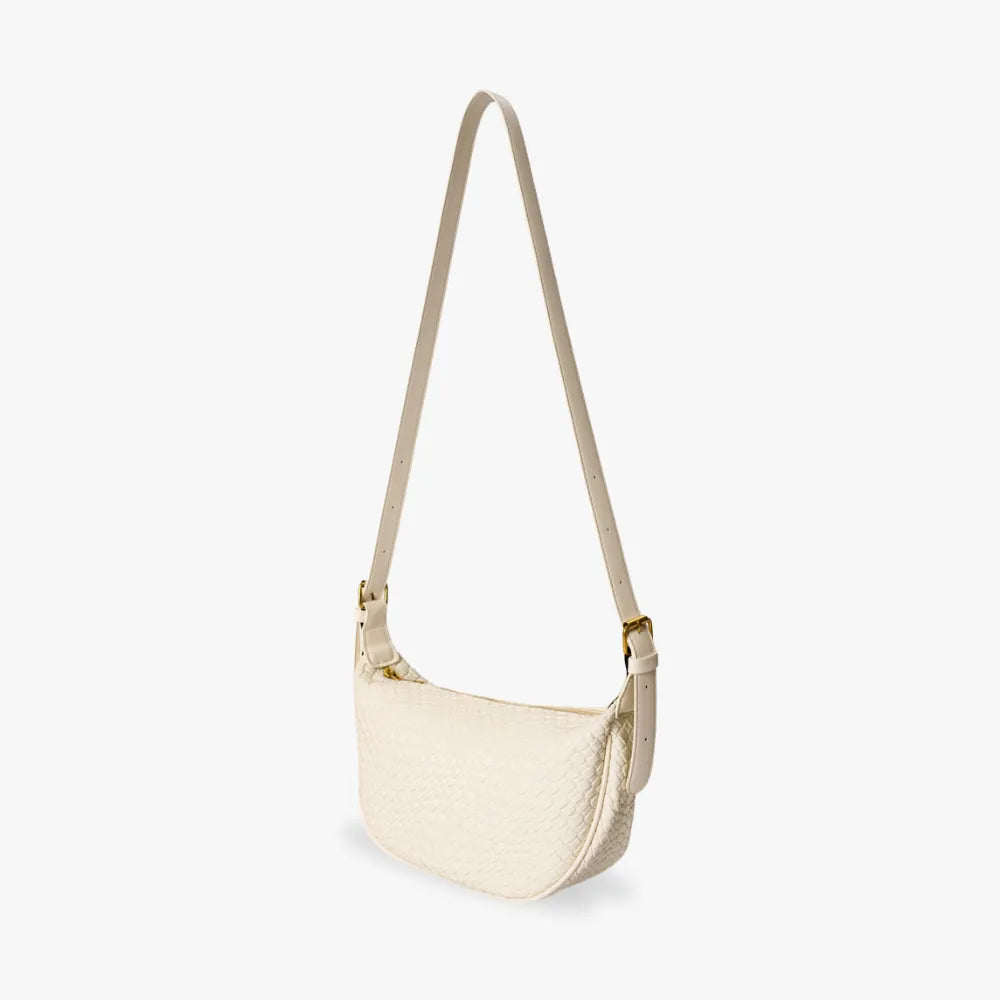 Crescent Bag Faux Leather Woven Detail with Zip and Strap