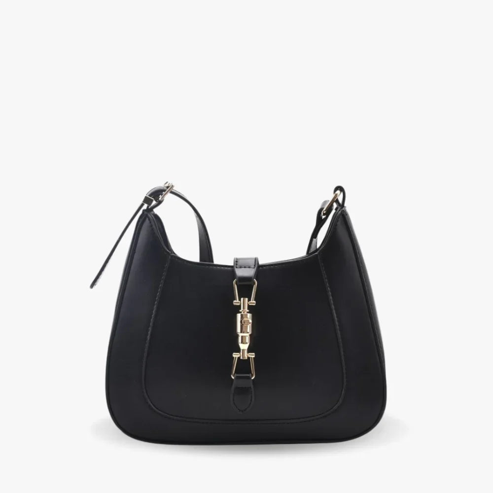 Shoulder Bag Faux Leather with Metallic Latch and Two Straps